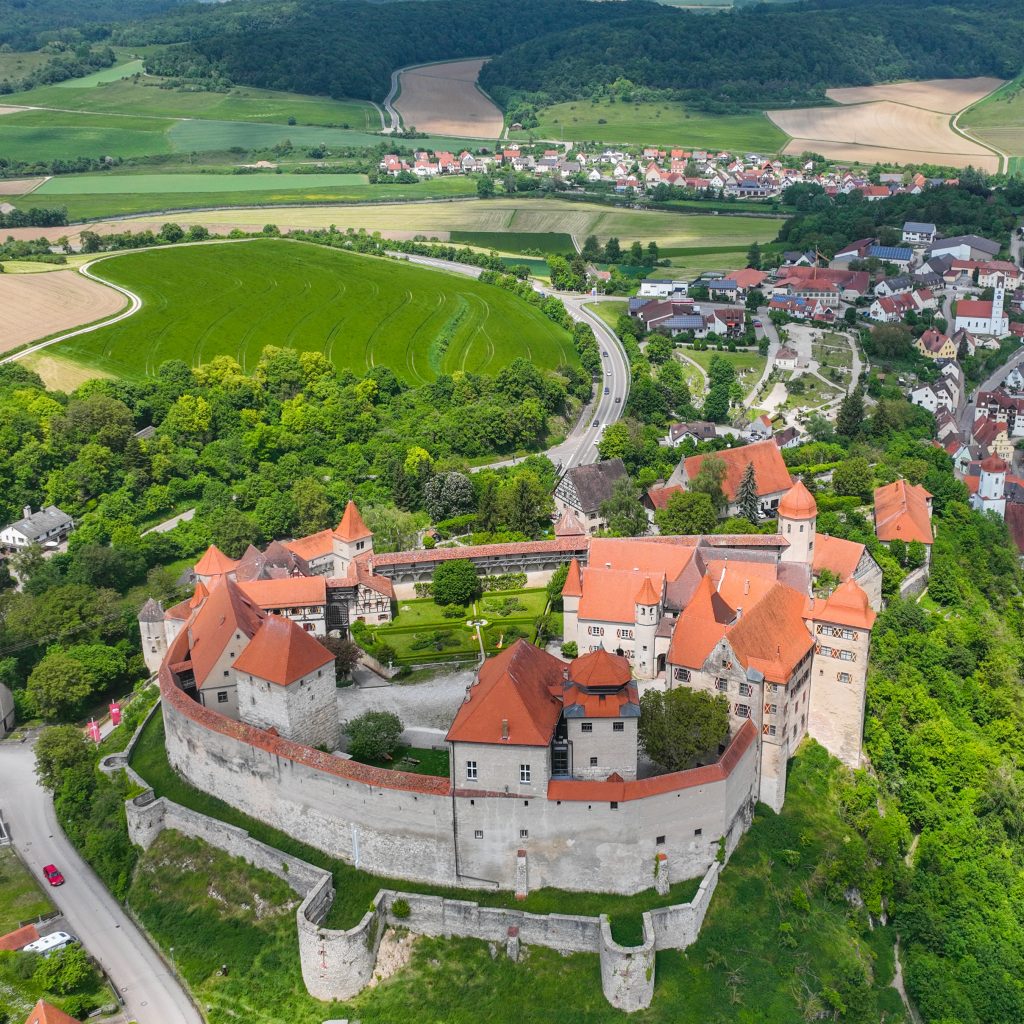Aerial view of Harburg Castle