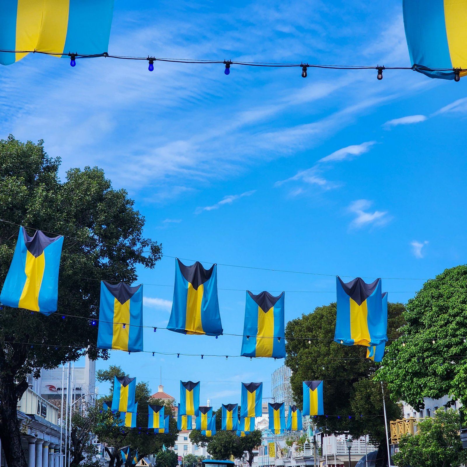 Bahama flags hanging in the street